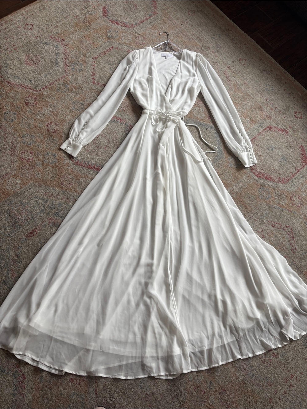 Lulu's White Long Sleeve Wrap Maxi Dress with Tie Waist - Picture 6 of 7